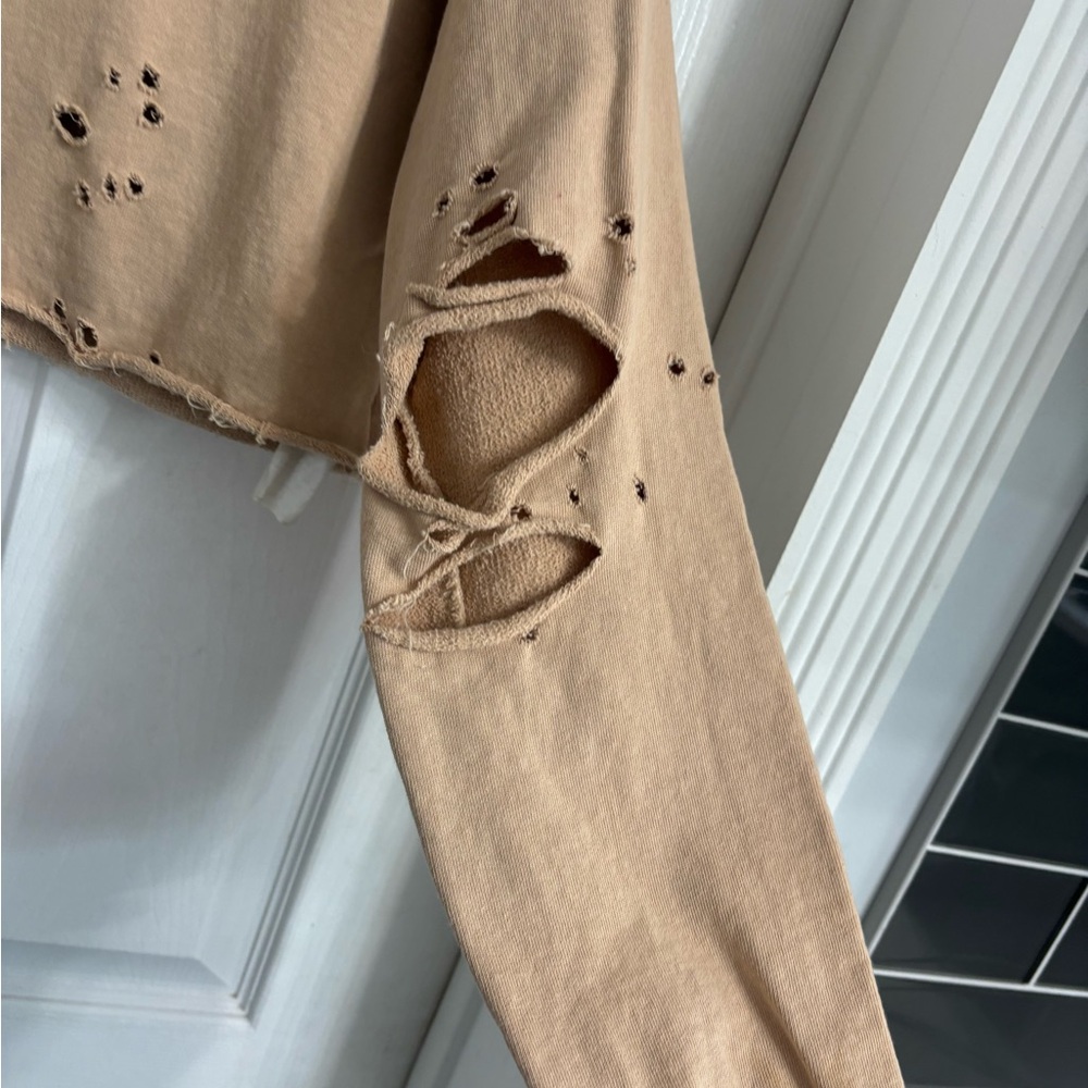 Mistress Rocks Risk Taker Distressed Tan Cropped Sweatshirt Size Small - Picture 4 of 7
